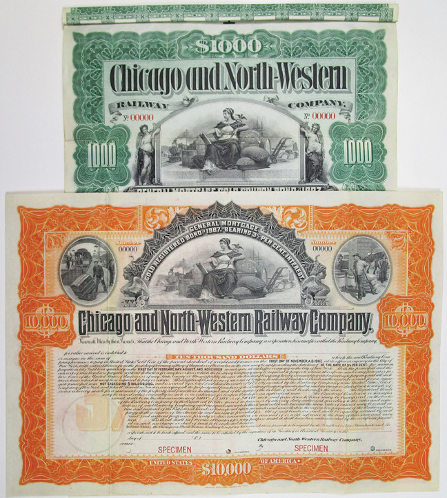 Chicago and North-Western Railway Co. 1897 Specimen Bond Pair
Illinois....1897....