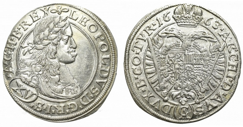 Austria, 15 kreuzer 1663 Vien Piękny egzemplarz. Moneta rzadsza w takim stanie z...