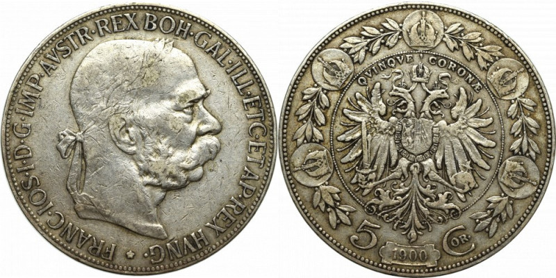 Austria-Hungary, Franz Joseph, 5 corona 1900, Kremnitz Obiegowy egzemplarz, bard...