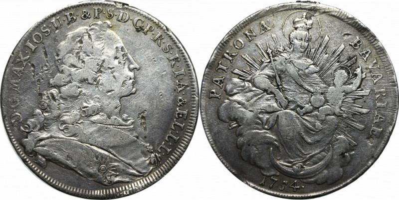 Germany, Bavaria, Maximilian Joseph, thaler 1754 Obiegowy egzemplarz mniej popul...