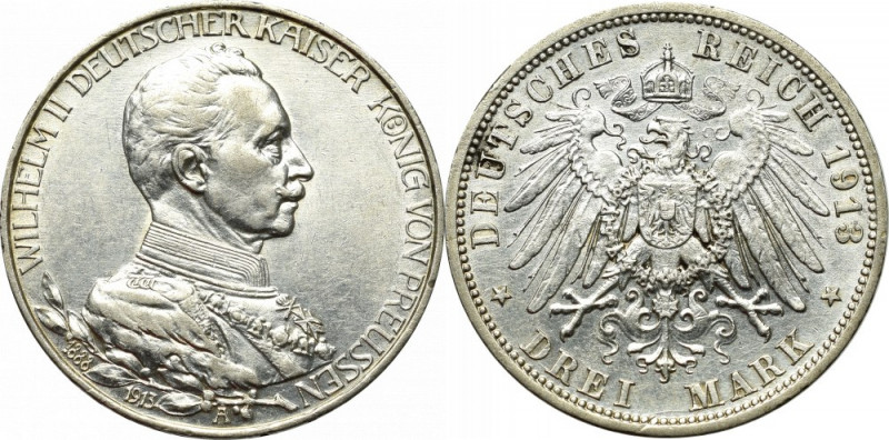 Germany, Preussen, 3 mark 1913 - 25 years of Wilhelm II reign Bardzo ładny egzem...