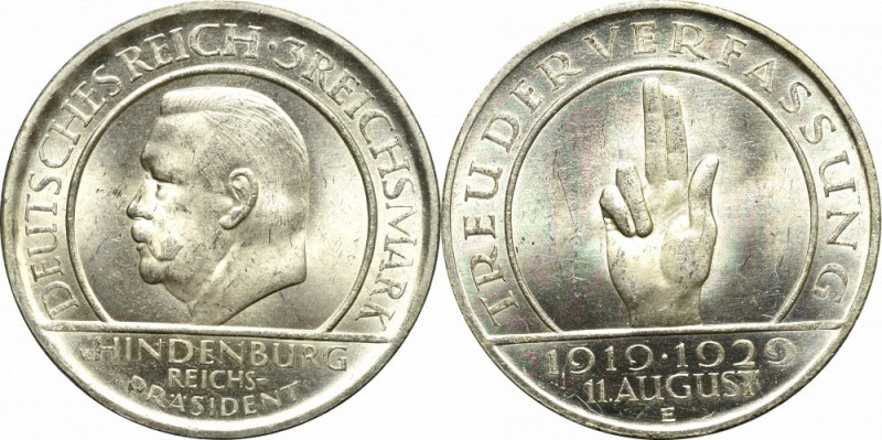 Germany, Weimar Republic, 3 mark 1929 E, Dresden Wyśmienity egzemplarz ze zniewa...