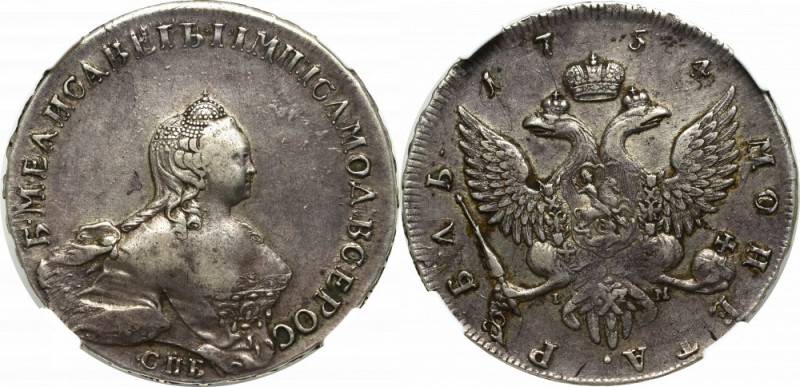 Russia, Elizabeth, rouble 1754 - NGC XF Details Ładnie zachowany egzemplarz, pat...