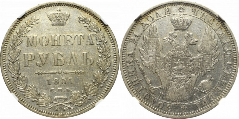 Russia, Nicholaus I, Rouble 1851 ПА - NGC XF Details Bardzo ładny egzemplarz. Na...