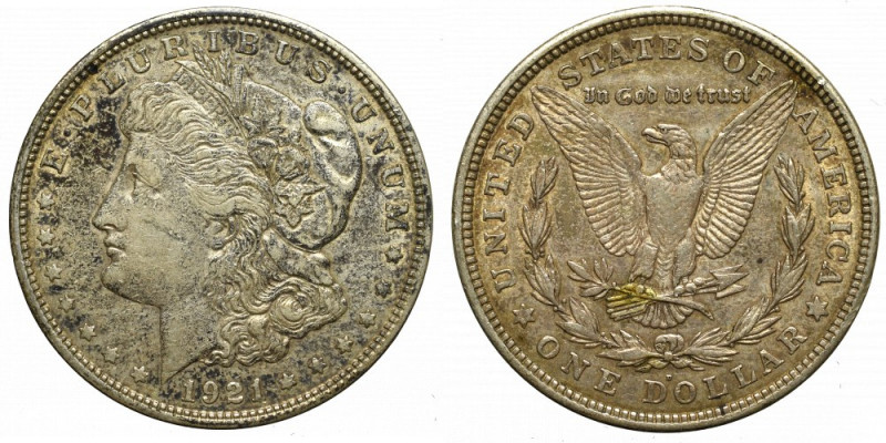 USA, Morgan dollar 1921 D Bardzo ładny czytelny egzemplarz. 
Grade: VF+ 

USA...