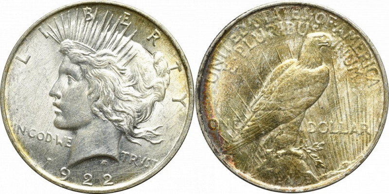 USA, 1 dollar 1922 'Peace dollar' Egzemplarz o wyśmienicie zachowanych detalach,...