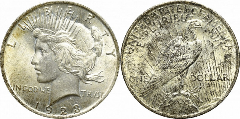 USA, 1 dollar 1922 'Peace dollar' Wyśmienity, menniczy egzemplarz w ładnej, natu...