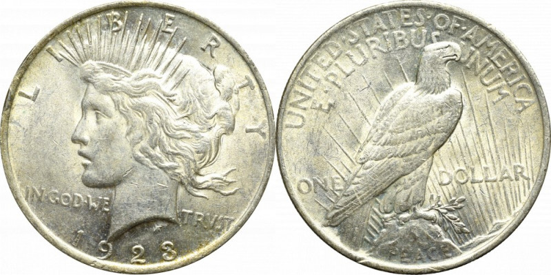 USA, 1 dollar 1922 'Peace dollar' Piękny okolomenniczy egzemplarz w ładnej, natu...