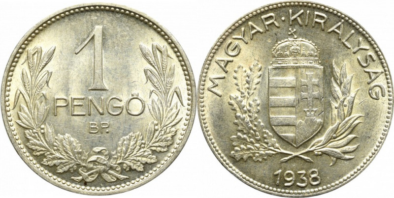 Hungary, 1 pengo 1938 BP, Budapest Piękny, wyselekcjonowany menniczy egzemplarz....