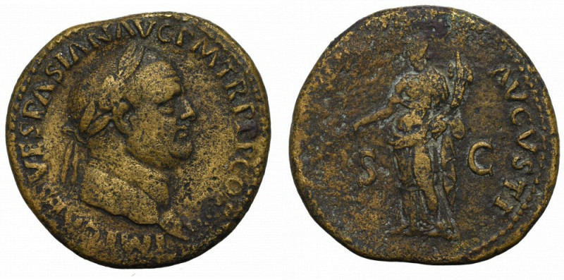 Roman Empire, Vespasian, Sestertius Ładny egzemplarz. Awers: głowa cesarza w wie...