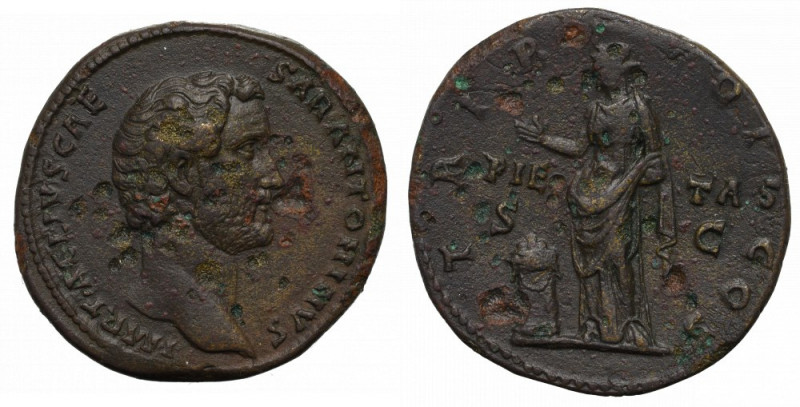 Roman Empire, Antoninus Pius, Sestertius Ładny egzemplarz. Patyna. Awers: głowa ...