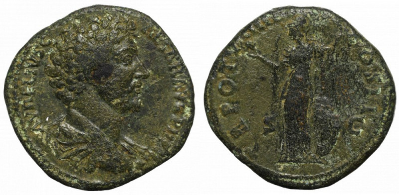 Roman Empire, Marcus Aurelius, Sestertius Minerva Ciemna patyna, nalot. Awers: p...