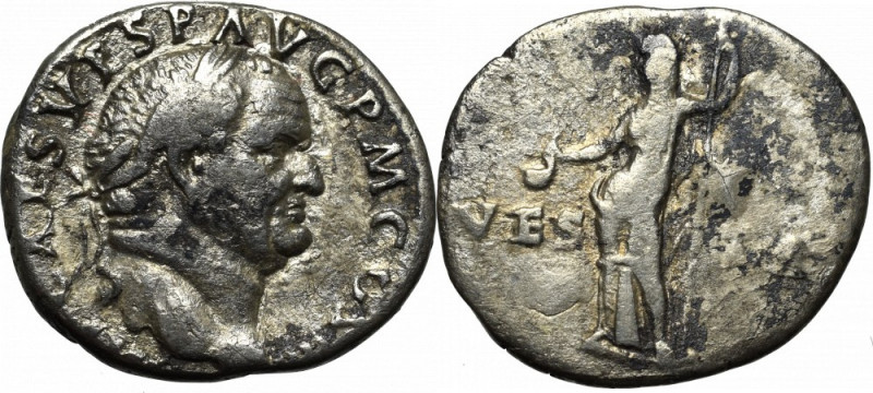 Roman Empire, Vespasianus, Denarius Ładny egzemplarz. Patyna. Lubiana typologicz...