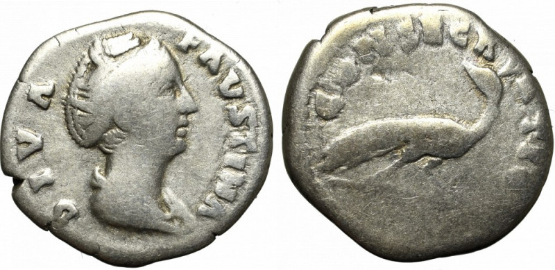 Roman Empire, Faustina Maior, Denarius Obiegowy egzemplarz. Awers:&nbsp; Popiers...