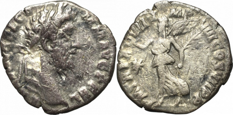 Roman Empire, Commodus, Denarius Ciekawsza odmiana. Awers: głowa cesarza w wieńc...