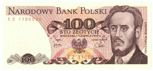 PRL, 100 złotych 1979 EZ Egzemplarz w emisyjnym stanie zachowania. 
Grade: UNC