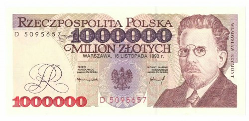 IIIRP, 1 mln złotych 1993 D Egzemplarz w stanie emisyjnym, widoczne ślady farby ...