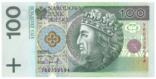 IIIRP, 100 złotych 1994 YB - seria zastępcza Egzemplarz w emisyjnym stanie zacho...