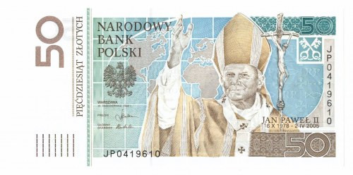 III RP, 50 złotych 2006 Jan Paweł II Banknot w emisyjnym stanie zachowania wraz ...