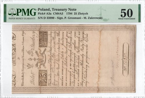 Insurekcja kościuszkowska, 25 złotych 1794 D Bardzo ładny, zdecydowanie ponadprz...