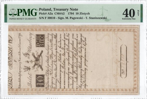 Insurekcja kościuszkowska, 10 złotych 1794 F 'Honig & Zoonen' - PMG 40 Egzemplar...