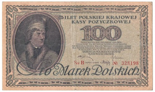 II RP, 100 marek 1919 B Obiegowy egzemplarz w przyjemnej dla oka prezencji. Refe...