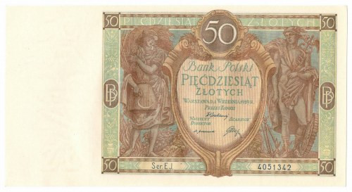 II RP, 50 złotych 1929 EJ Banknot w emisyjnym stanie zachowania. Reference: Miłc...