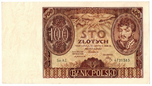 II RP, 100 złotych 1932 +X+ w znaku wodnym AZ. Banknot w nienagannej wizualnie k...