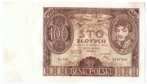 II RP, 100 złotych 1934 BM. dodatkowy znak wodny X Banknot w stanie okołoemisyjn...