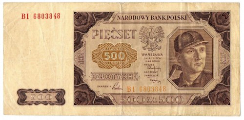 PRL, 500 złotych 1948 - 2 egzemplarze - Serie BP i BI Obiegowe egzemplarze rzadk...