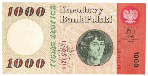PRL, 1000 złotych 1965 H Przyjemny wizualnie egzemplarz ze śladami obiegu, kilku...