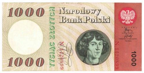 PRL, 1000 złotych 1965 N Przyjemny wizualnie egzemplarz z małymi śladami obiegu,...