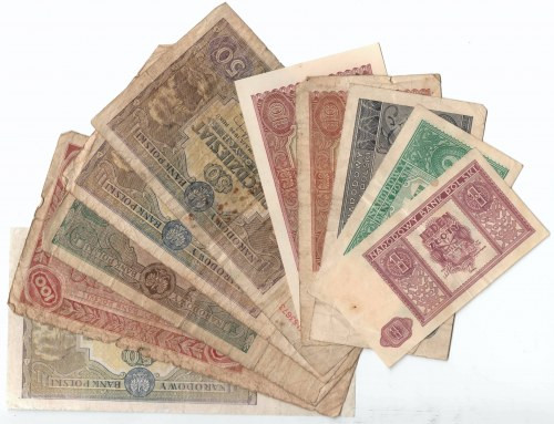 PRL, Zestaw banknotów z lat 1946-1947 Zestaw banknotów z okresu 1946-1947. Różne...