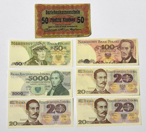 PRL i Ober-Ost, Zestaw banknotów Obiegowe egzemplarze.