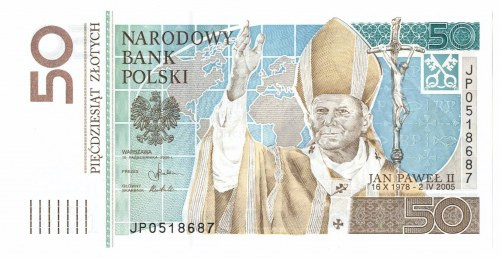 III RP, 50 złotych 2006 Jan Paweł II w pamiątkowym etui Banknot w emisyjnym stan...