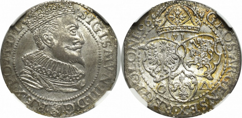 Sigismundus III, 6 groschen 1596, Marienburg - NGC MS63 Piękny egzemplarz szósta...