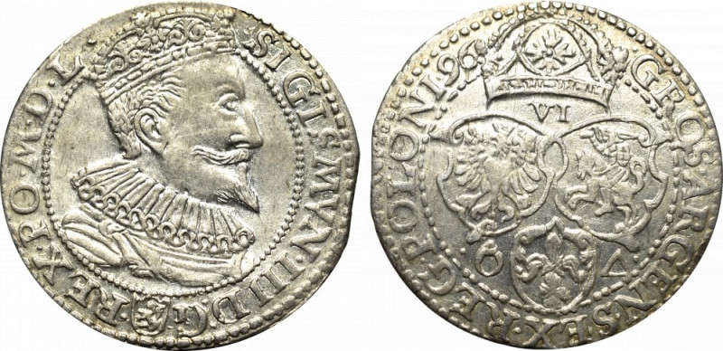 Sigismund III, 6 groschen 1596, Marienburg Bardzo ładny egzemplarz szóstaka malb...