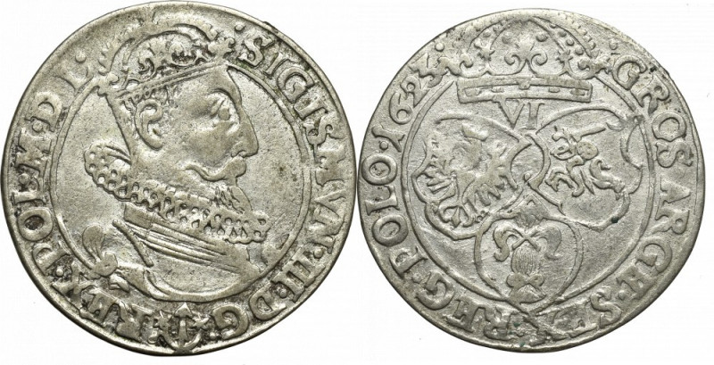 Sigismund III, 6 groschen 1623, Cracow Ładny, dobrze wybity egzemplarz. Rzadka o...