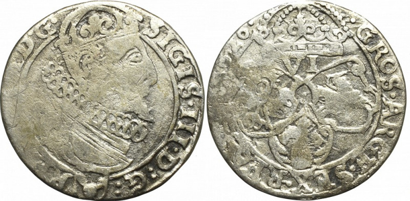 Sigismund III, 6 groschen 1626, Cracow - M D G Obiegowy egzemplarz rzadkiego szó...