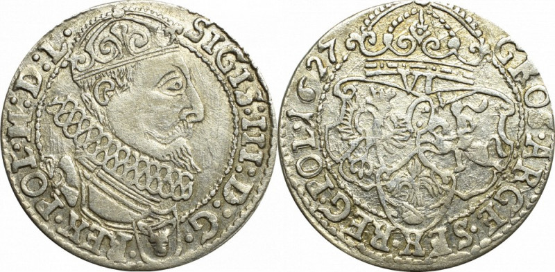 Sigismund III, 6 groschen 1627, Cracow Ostatni rocznik szóstaków Zygmunta III Wa...