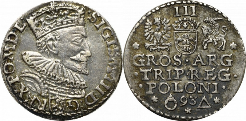 Sigismund III, 3 groschen 1593, Marienburg Ładny egzemplarz. Nieopisany u Igera ...