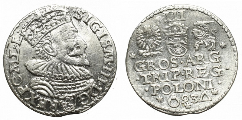 Sigismund III, 3 groschen 1593, Marienburg Ładny egzemplarz. Nieopisany u Igera ...