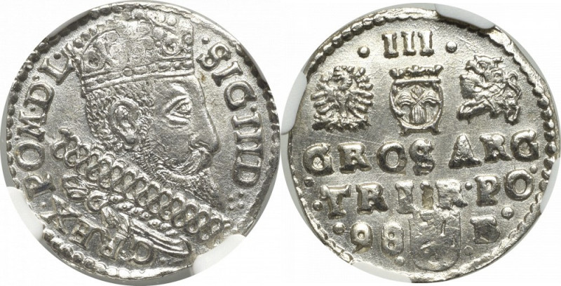 Sigismund III Vasa, 3 groschen 1598, Bromberg - NGC MS63 Wyselekcjonowany, menni...