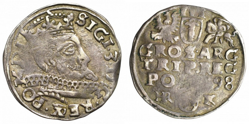 Sigismund III, 3 groschen 1598, Fraustadt Ładny egzemplarz rzadkiej odmiany. Nie...