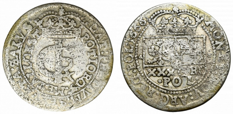 John II Casimir, 30 groschen 1666, Cracow Łady egzemplarz. Częściowe niedobicie,...