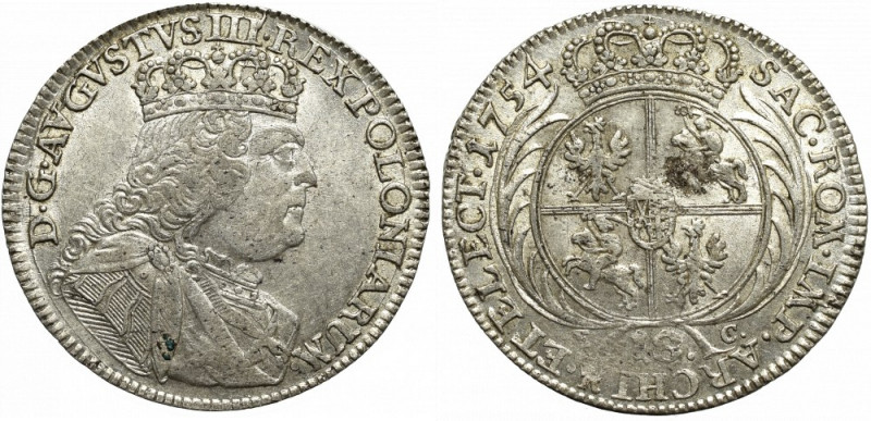 Germany, Saxony, Friedrich August II, 18 groschen 1754, Leipzig Bardzo ładny egz...