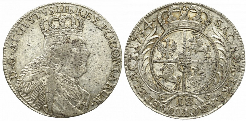 Germany, Saxony, Friedrich August II, 18 groschen 1754, Leipzig Bardzo ładny egz...