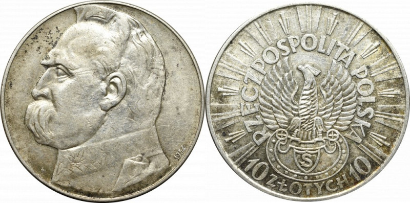 II Republic of Poland, 10 zloty 1934 Riffle eagle Bardzo ładny egzemplarz. Ryski...