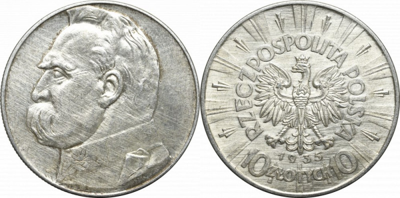 II Republic of Poland, 10 zloty 1935 Pilsudski Egzemplarz o wyśmienitych detalac...