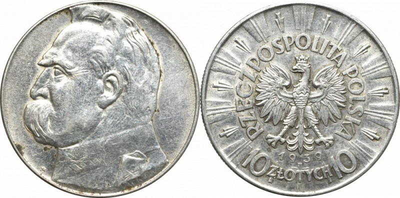 II Republic of Poland, 10 zloty 1939 Pilsudski Bardzo ładnie zachowany egzemplar...